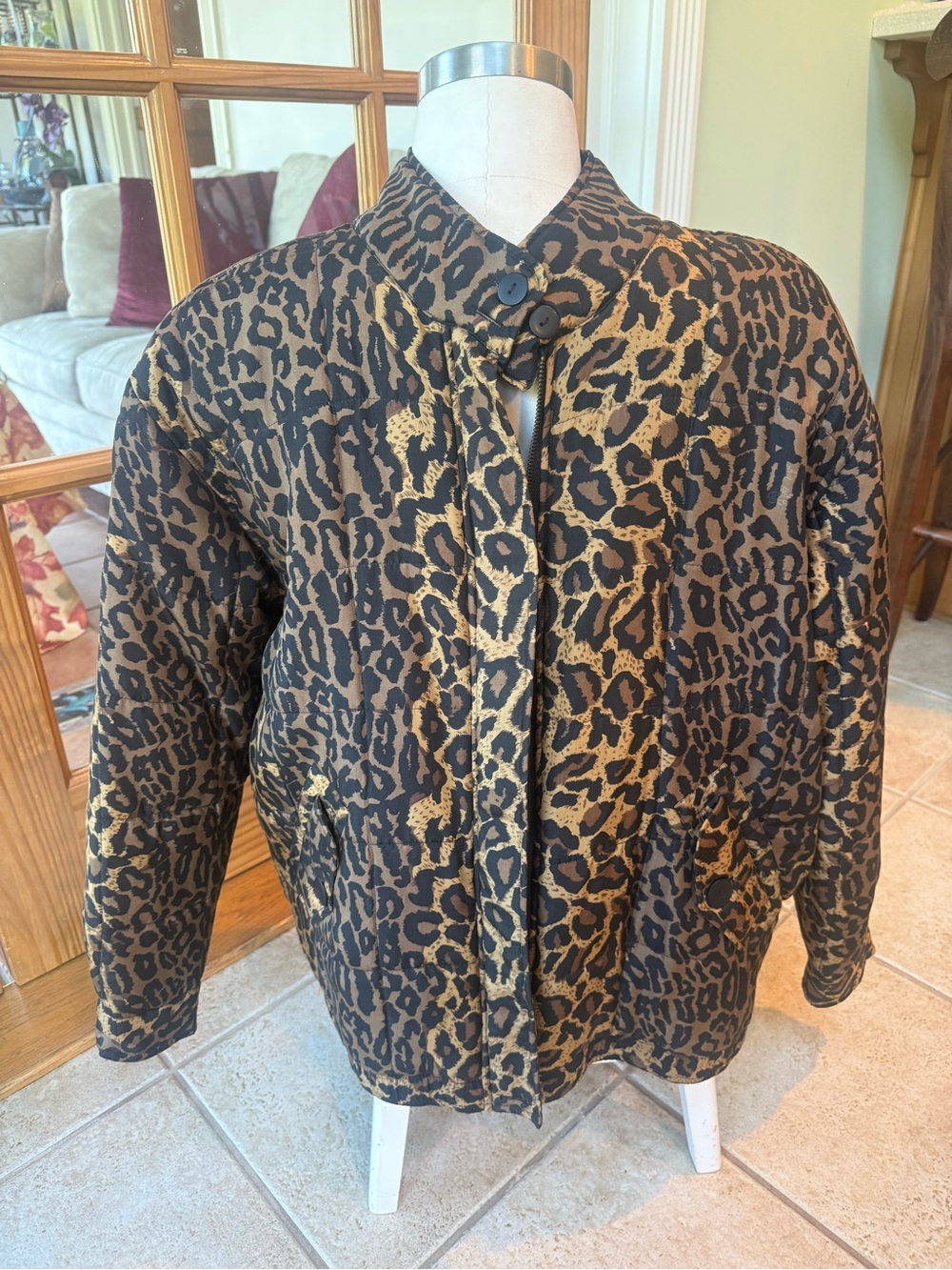 Anna And Frank Leopard-Print Quilted Puffer Jacket - Black & Brown